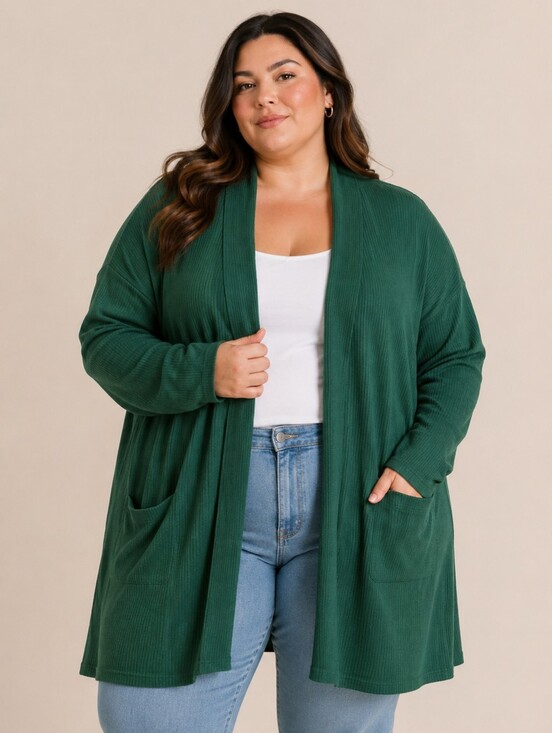 bp Sweaters - BP. Green Curved Hem Open-front Longline Cardigan in Green Holiday Women's 2X